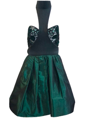 James Galanos 80s Emerald Green Taffeta and Lace Party Dress FRONT 1 of 6