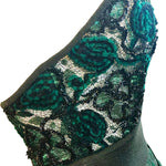 James Galanos 80s Emerald Green Taffeta and Lace Party Dress TOP DETAIL 4 of  6