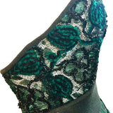 James Galanos 80s Emerald Green Taffeta and Lace Party Dress TOP DETAIL 4 of  6