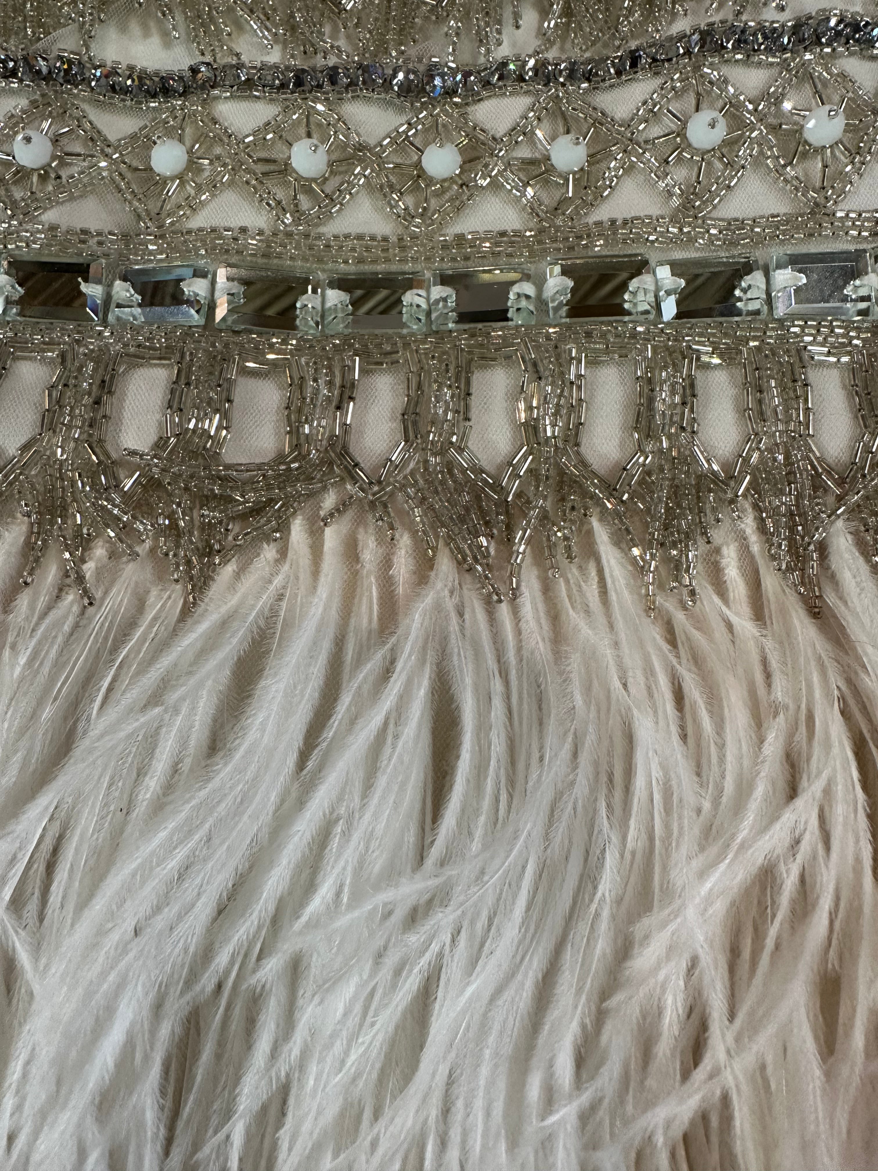 Naeem Khan 2014 White Sequin and Beaded Cocktail Dress with Feathers Naeem Khan 2014 White Sequin and Beaded Cocktail Dress with Feathers