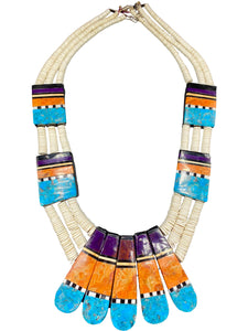 Contemporary Santo Domingo Reversible Inlay Stone Necklace ONE SIDE  1 of 3