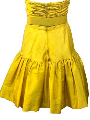 Arnold Scaasi 80s Yellow Raw Silk  Strapless Mini Dress with Belt BACK 3 of 4