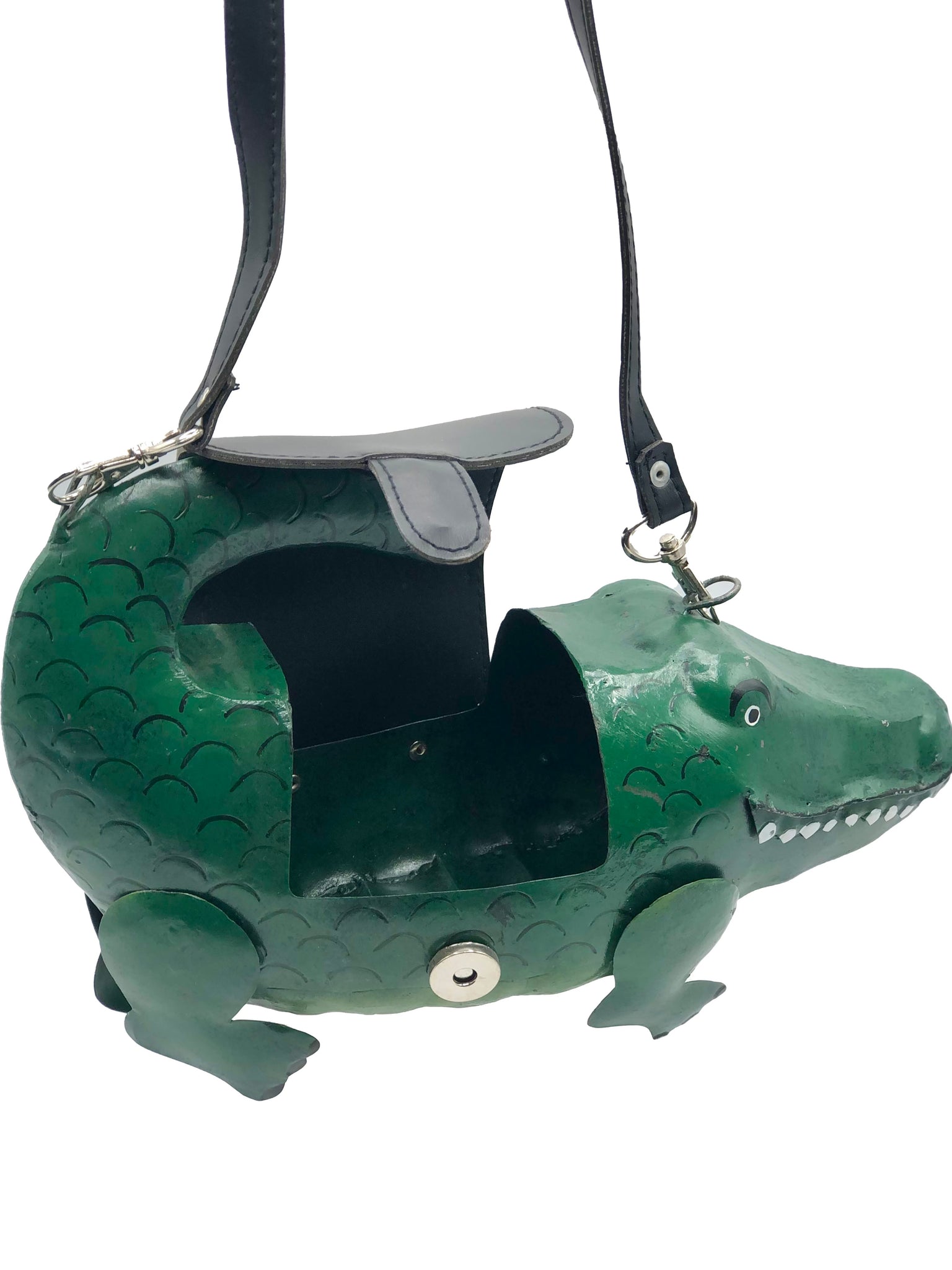 Green  90s Metal Alligator purse OPEN 4 of 5