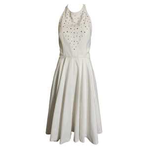 1980s Does 1950s White Pique Halter Dress FRONT 1 of 5