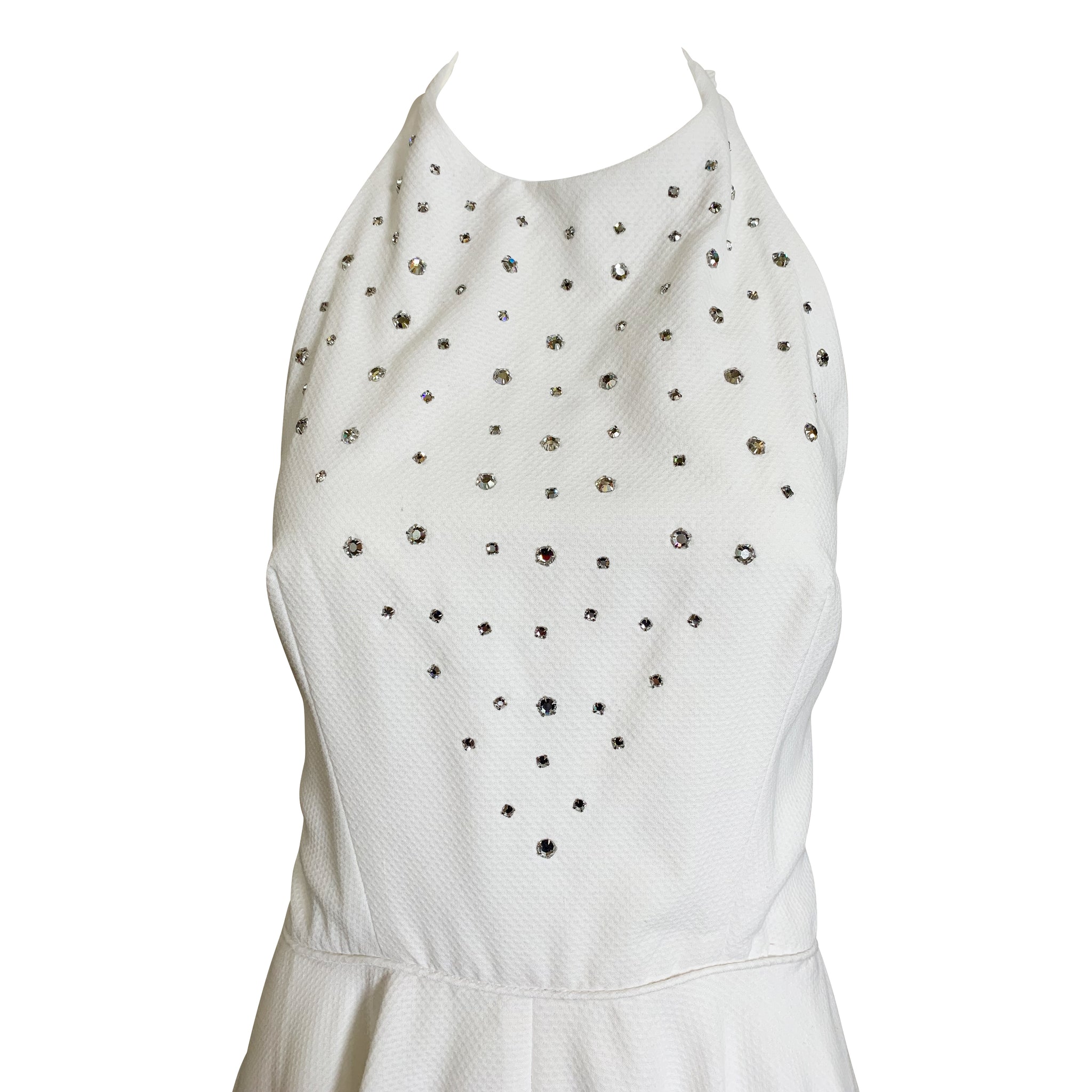 1980s Does 1950s White Pique Halter Dress DETAIL 4 of 5