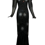 Heidi Beck Contemporary  Black Crochet  Gown Encrusted with Rhinestones 1 of 6