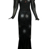 Heidi Beck Contemporary  Black Crochet  Gown Encrusted with Rhinestones 1 of 6