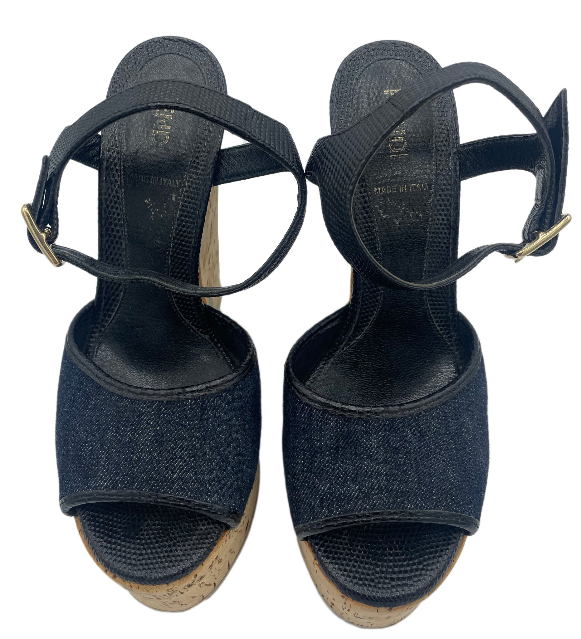 Fendi 2000s Blue Denim Wedge Sandal Heels