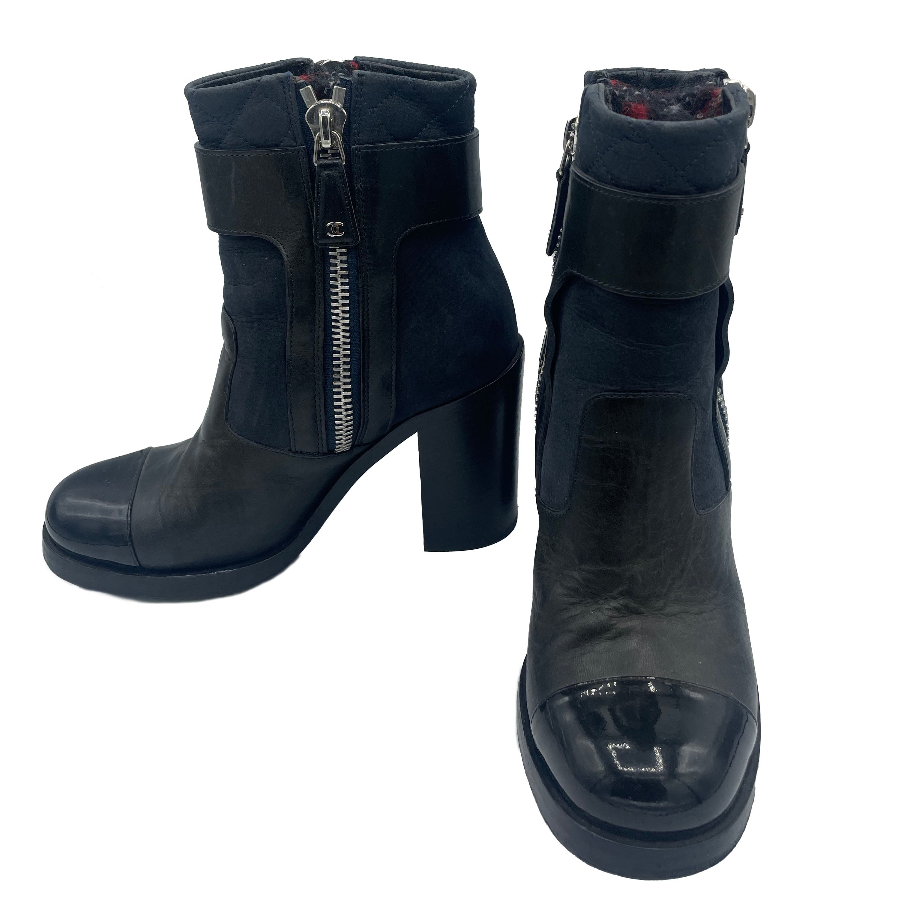 Chanel 2000s Black Biker Booties FRONT/SIDE 1 of 6