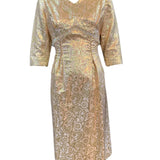 60s dress gold lame jacquard cocktail wiggle dress