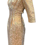 60s dress gold lame jacquard cocktail wiggle dress, side