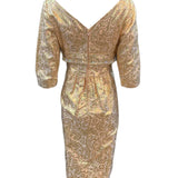 60s dress gold lame jacquard cocktail wiggle dress, back