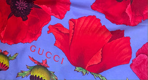 Gucci 80s Cornflower Blue Poppy Silk Scarf LOGO 3 of 3