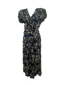40s Rayon Print Dress with Angelic Celestial Faces FRONT 1 of 5