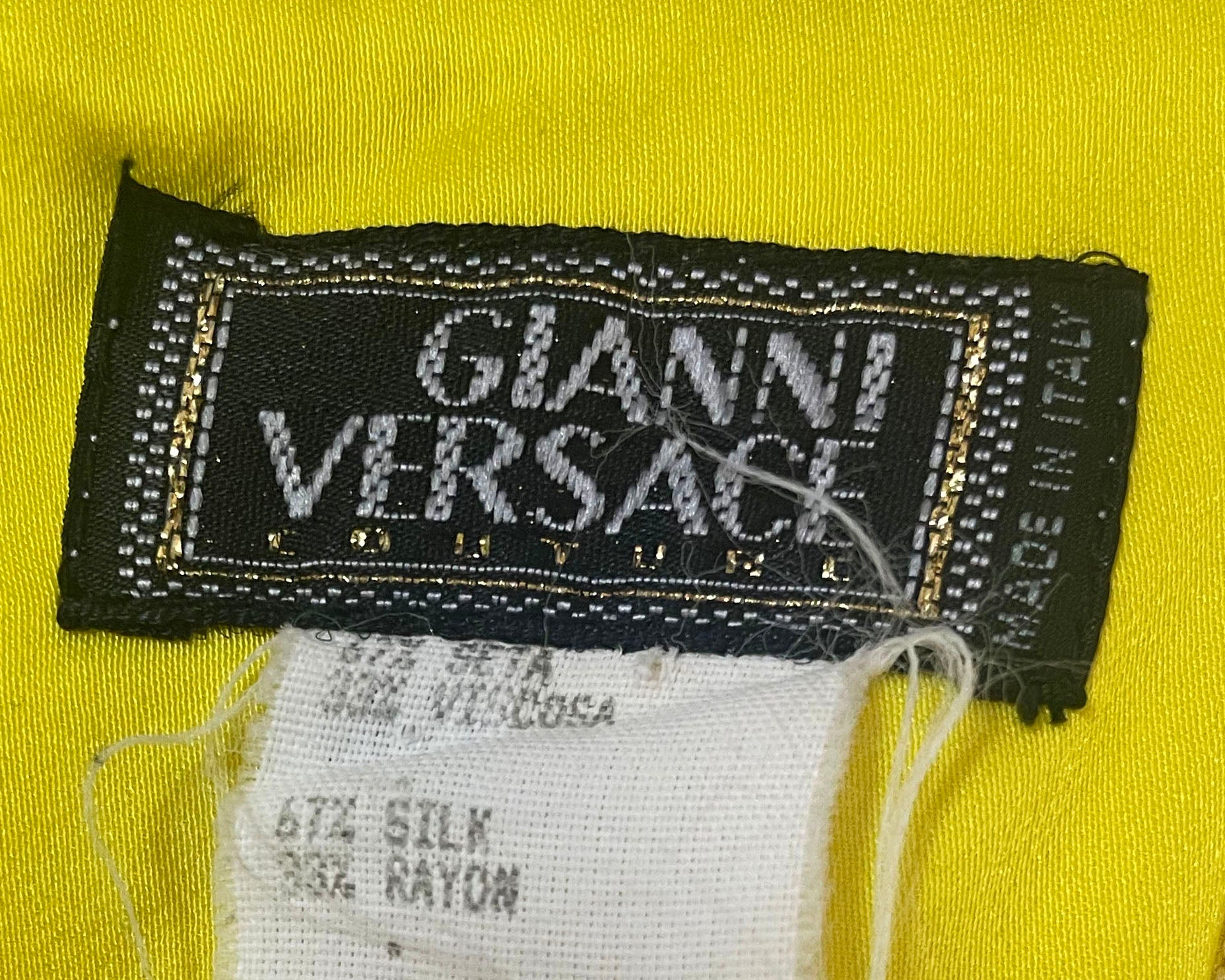 90s Gianni Versace Couture Yellow Sexy, Flirty Summer Dress LABEL 5 of 5