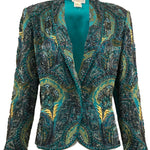  Victorian Royal 60s Turquoise Blue Heavily Beaded Evening Jacket FRONT 1 of 5