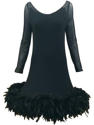 1994 Pierre Cardin Haute Couture Unlabelled Black Mesh Dress with Feathers FRONT 1 of 4