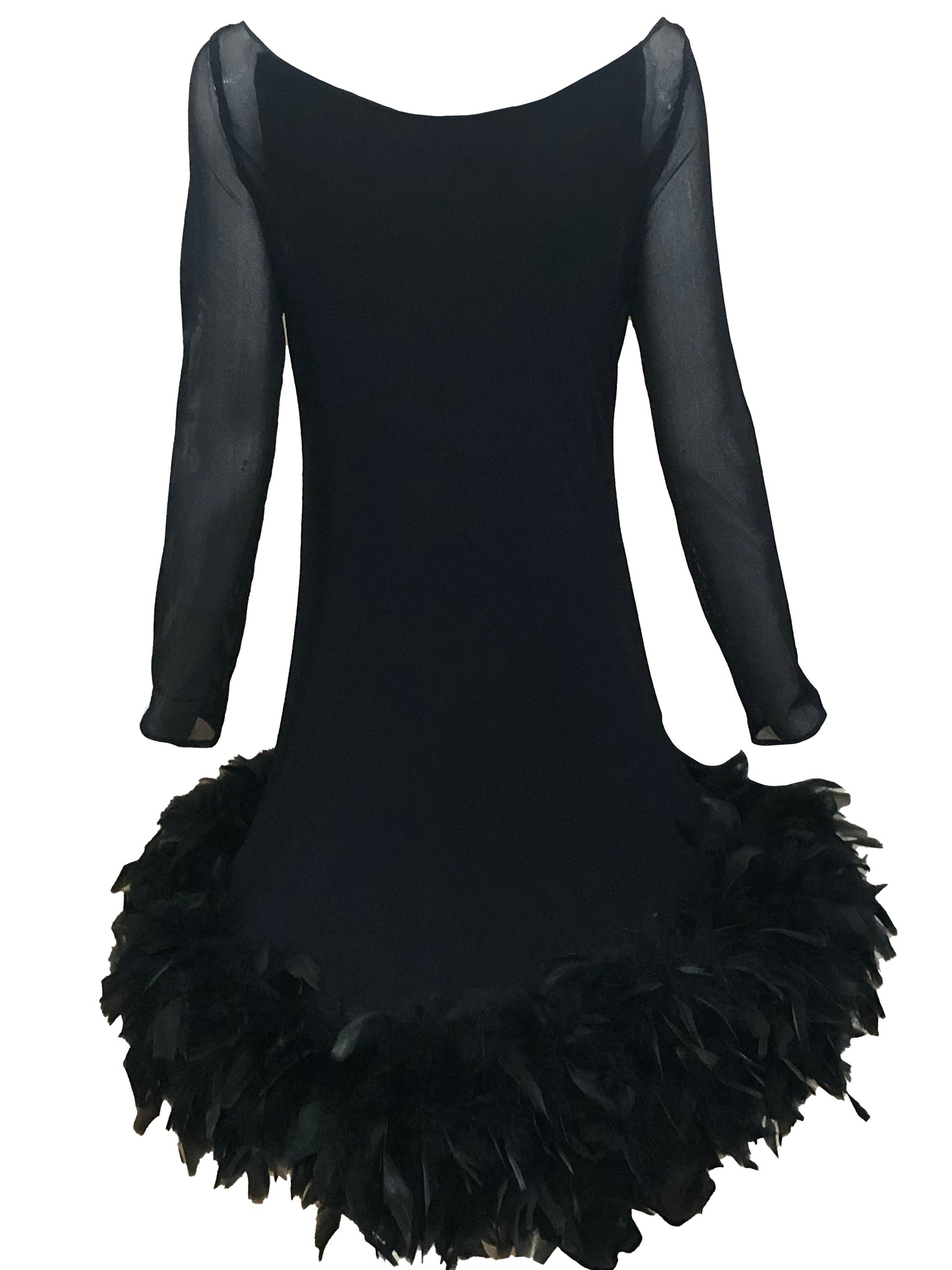 1994 Pierre Cardin Haute Couture Unlabelled Black Mesh Dress with Feathers BACK 3 of 4