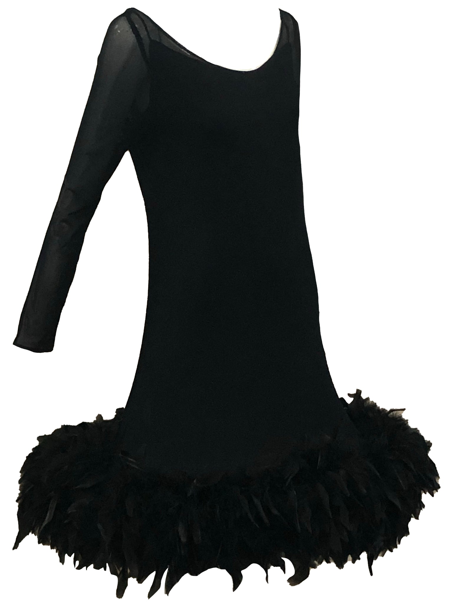 1994 Pierre Cardin Haute Couture Unlabelled Black Mesh Dress with Feathers SIDE 2 of 4