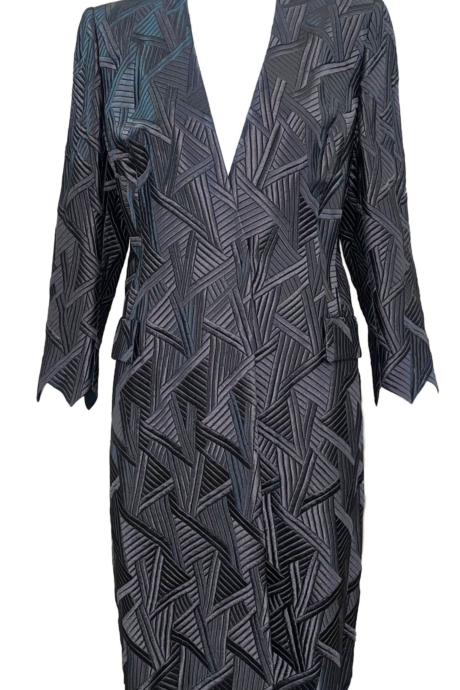 Akris 2000s Gun Metal Grey Art Deco-Inspired  Embroidered Coat FRONT 1 of 7