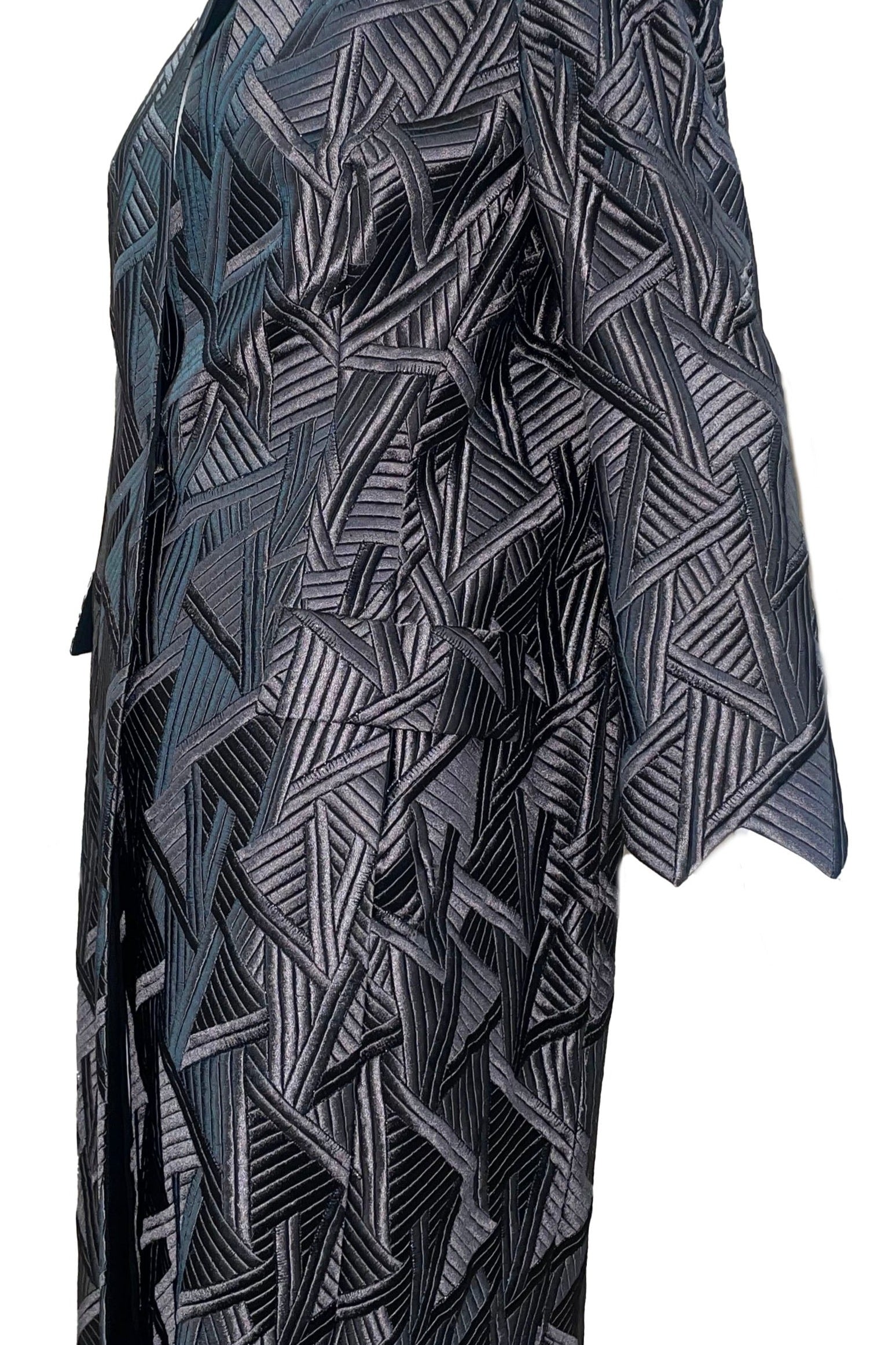 Akris 2000s Gun Metal Grey Art Deco-Inspired  Embroidered Coat SIDE 2 of 7