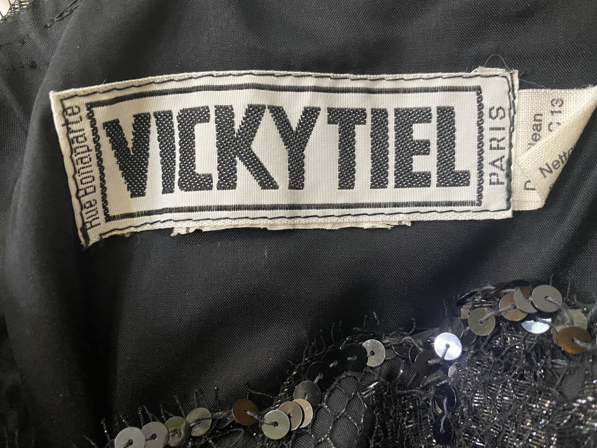 Vicky Tiel 80sBlack Strapless Lace and Sequin Cocktail Dress LABEL 4 of 4