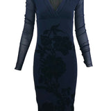 Fuzzi Contemporary Navy Blue Mesh Body Con Dress FRONT 1 of 4