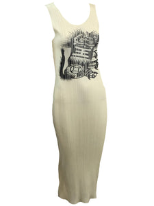 Issey Miyake Pleats Please White  Tank Dress with Bold Graphic FRONT 1 of 4