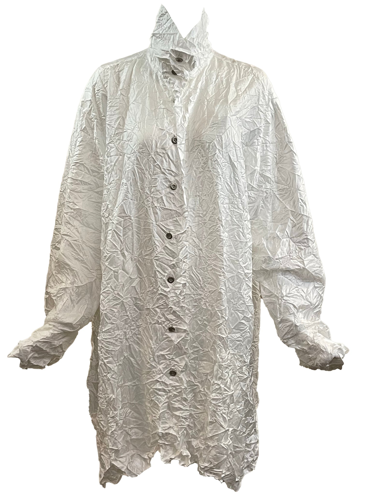 Issey Miyake Oversized Wrinkled White Button Down Shirt-Dress