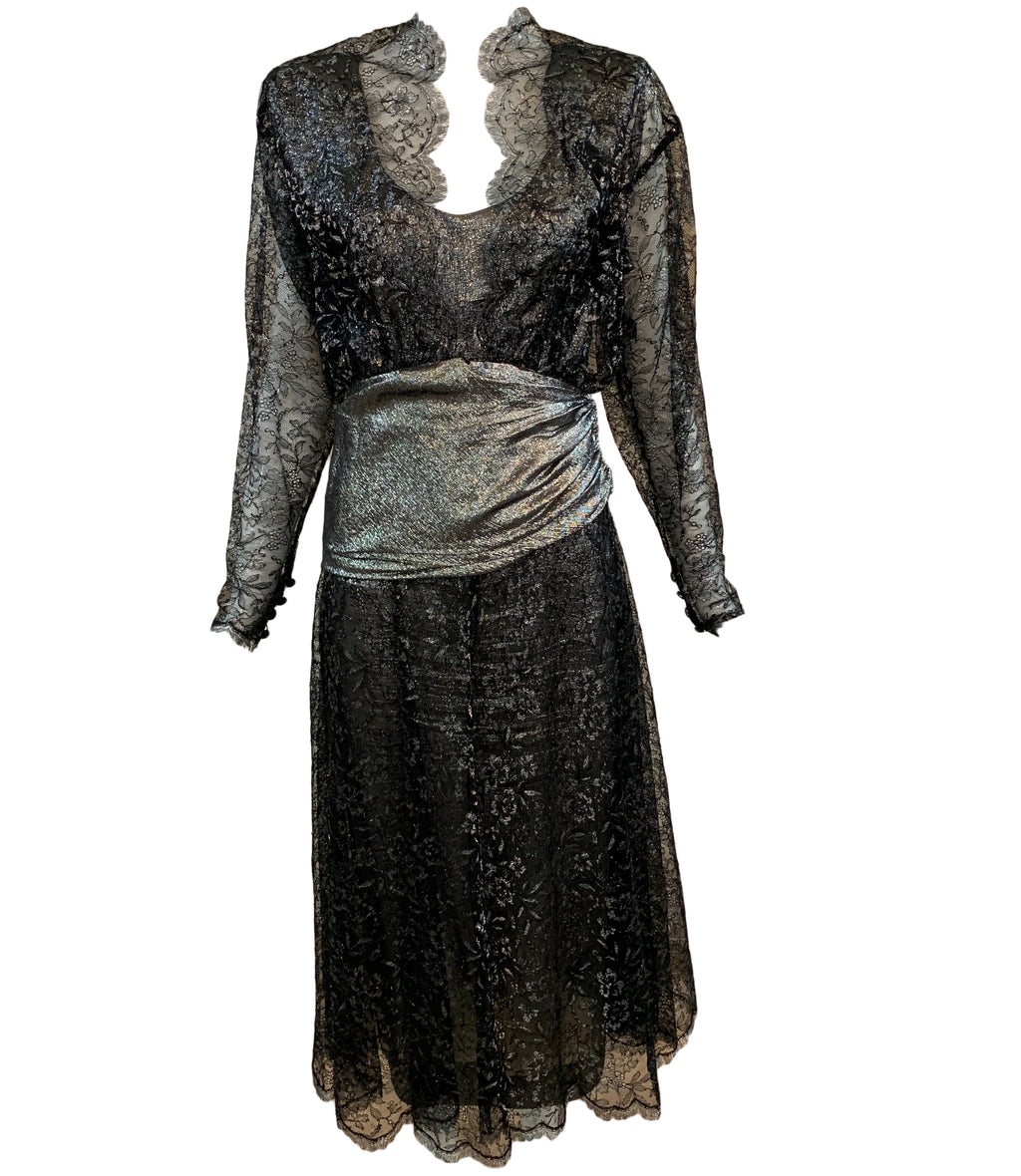 Vintage Jean Louis Scherrer Couture Tulle Evening Black Gown