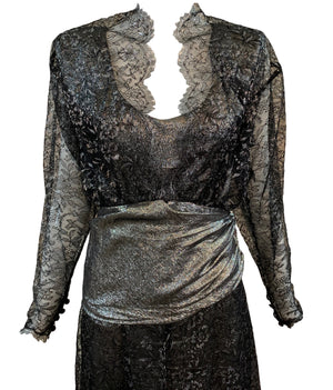 Jean Louis Scherrer 2 Pc Black Metallic Lace Cocktail Dress Detail 4 of 5