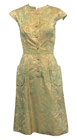 60's Metallic Green Jacquard Dress