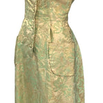 60's Metallic Green Jacquard Dress, side