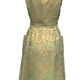 60's Metallic Green Jacquard Dress, back