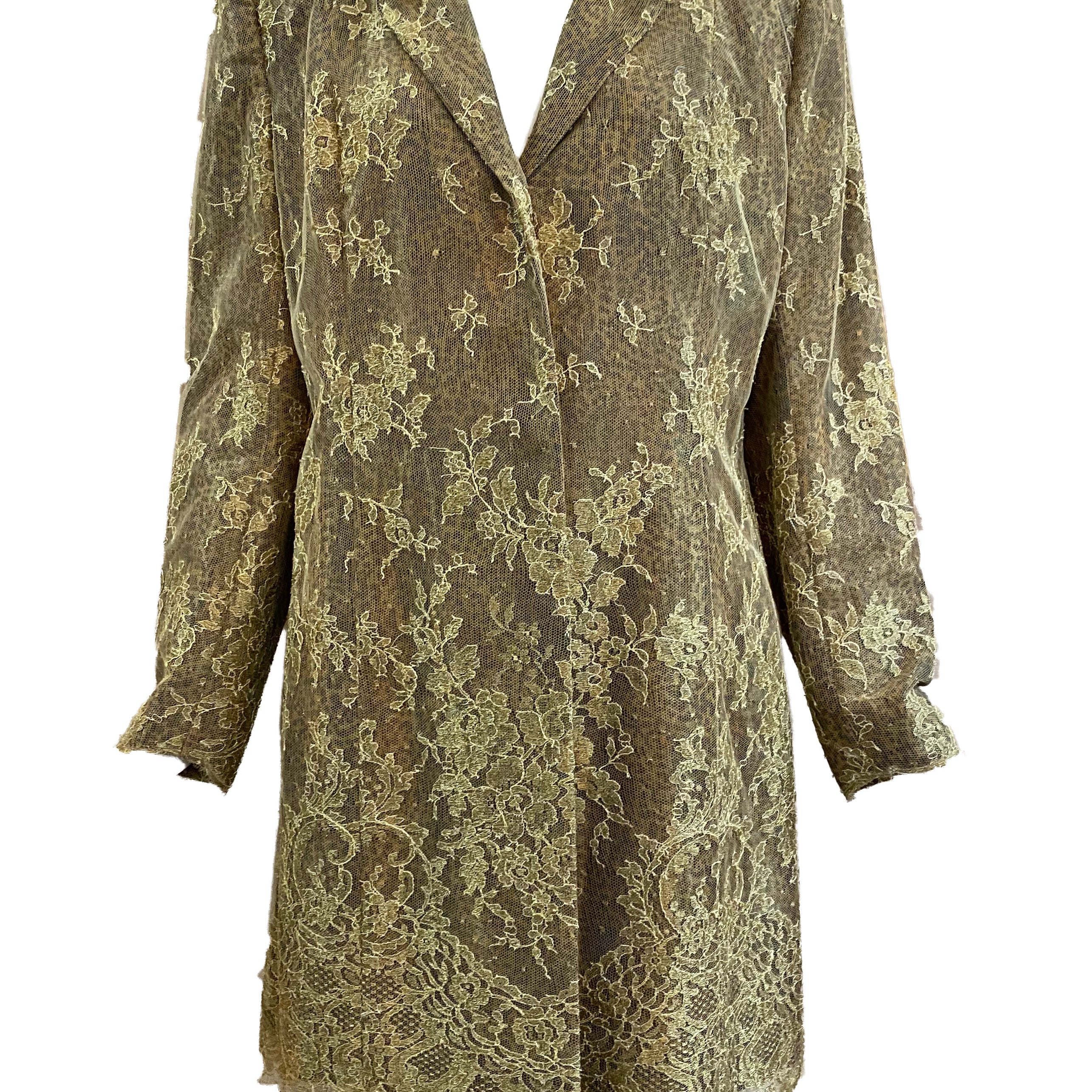 Jean-Louis Scherrer Gold Lace Evening Coat with Leopard Print Underlay FRONT 1 of 4