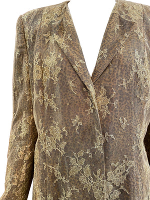 Jean-Louis Scherrer Gold Lace Evening Coat with Leopard Print Underlay DETAIL 3 of 4