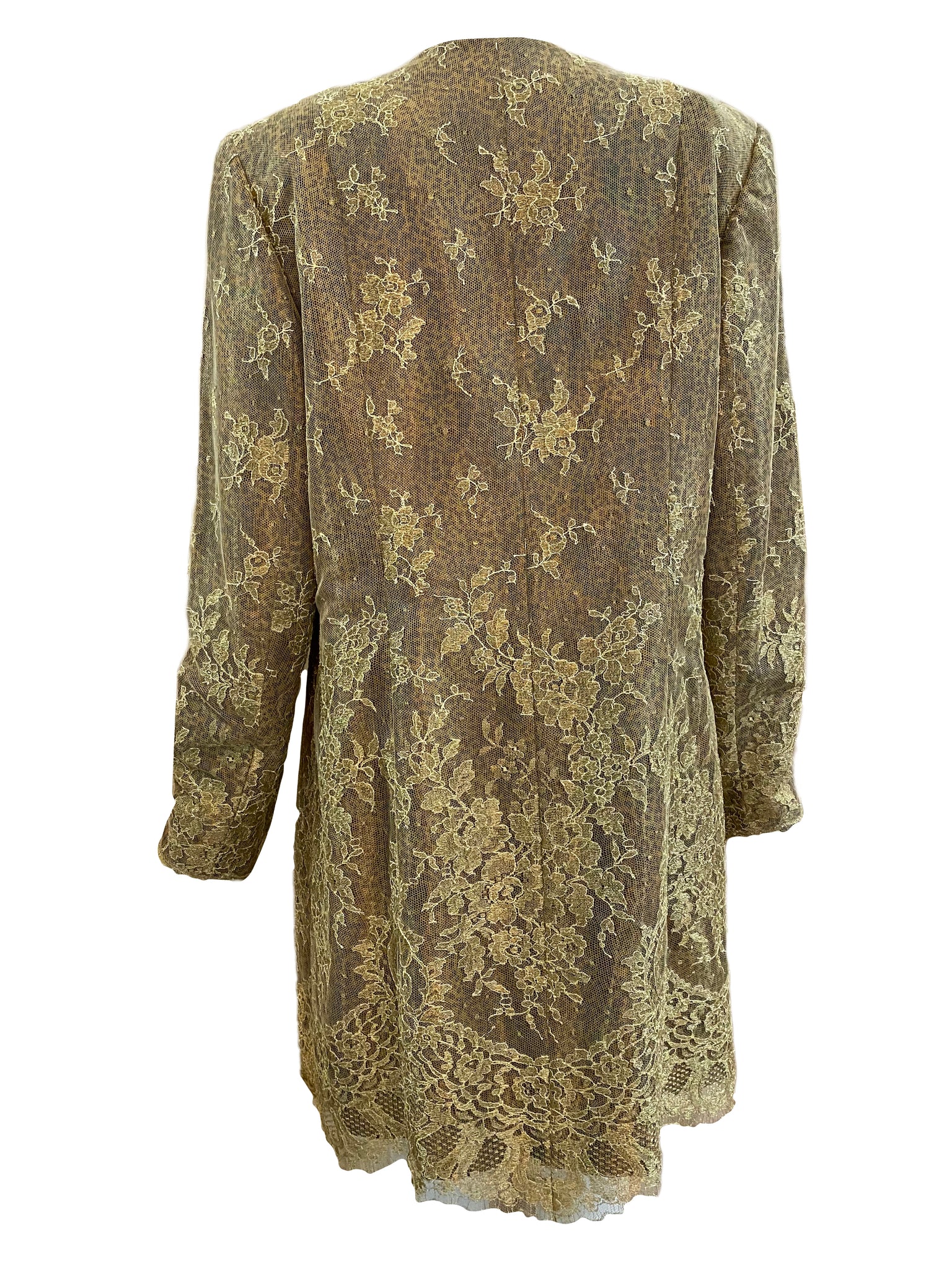 Jean-Louis Scherrer Gold Lace Evening Coat with Leopard Print Underlay ...