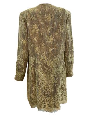 Jean-Louis Scherrer Gold Lace Evening Coat with Leopard Print Underlay BACK
