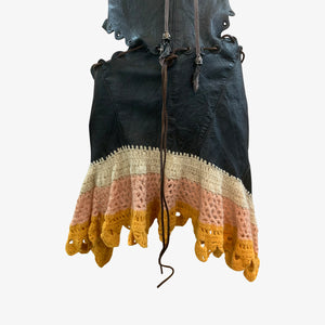Genuine 1960s Hippie Handmade Halter Crochet and Leather Dress, detail skirt