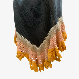 Genuine 1960s Hippie Handmade Halter Crochet and Leather Dress, detail back skirt