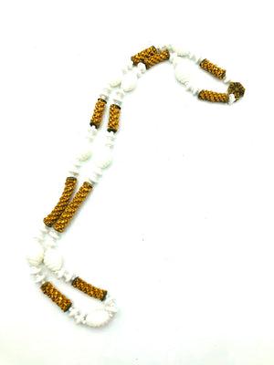 Miriam Haskell Unusual Milk Glass and Raffia Necklace and Bracelet 2 of 5
