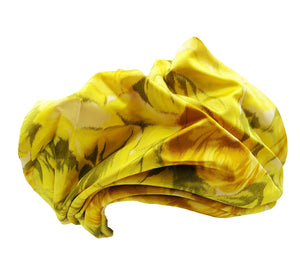 Mr. John Yellow Silk Watercolor Floral Turban Front 1 of 4