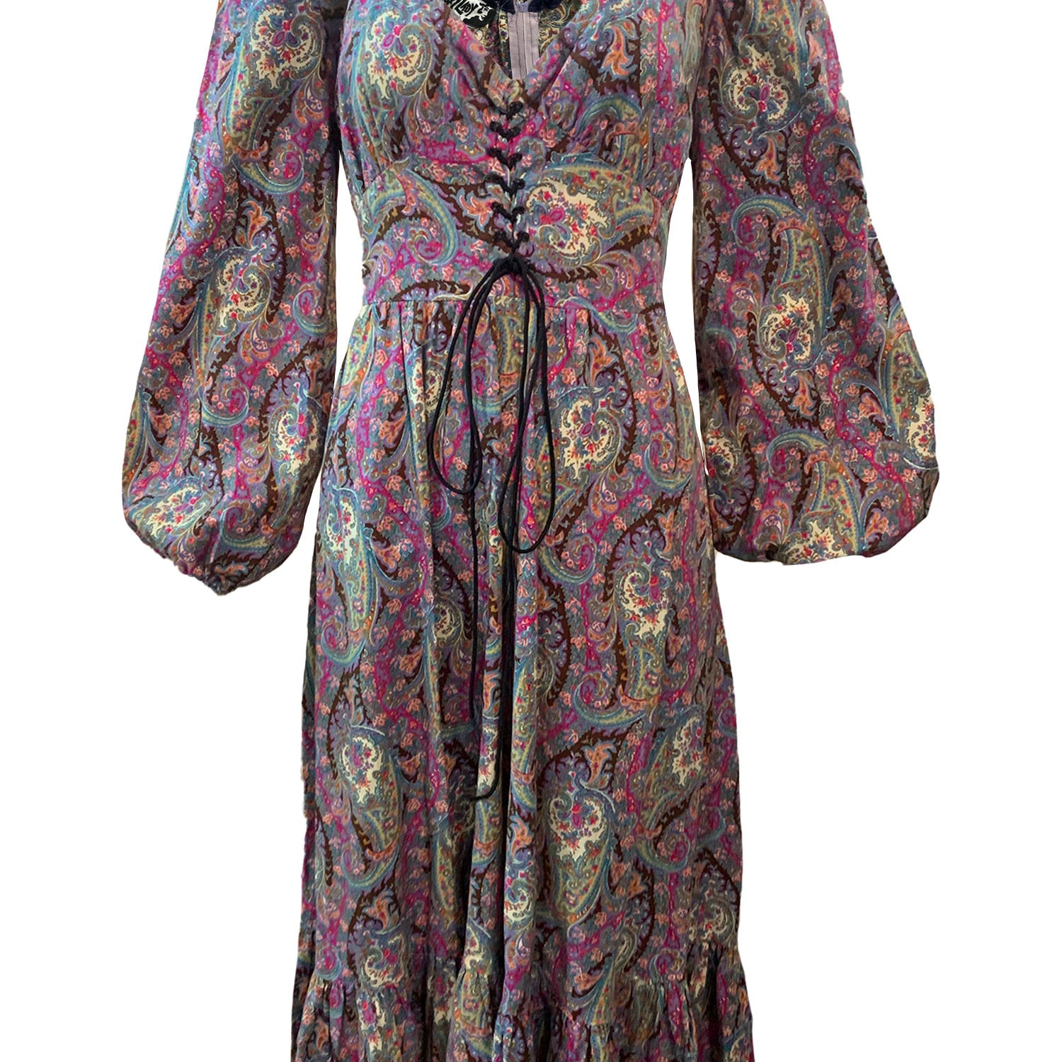 Foxy Lady 70s Paisley Peasant Hippie Dress FRONT 1 of 5