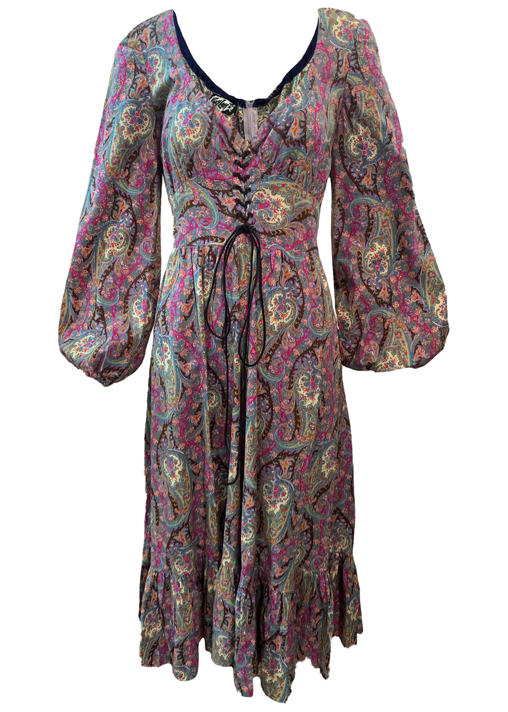 Foxy Lady 70s Paisley Peasant Hippie Dress FRONT 1 of 5