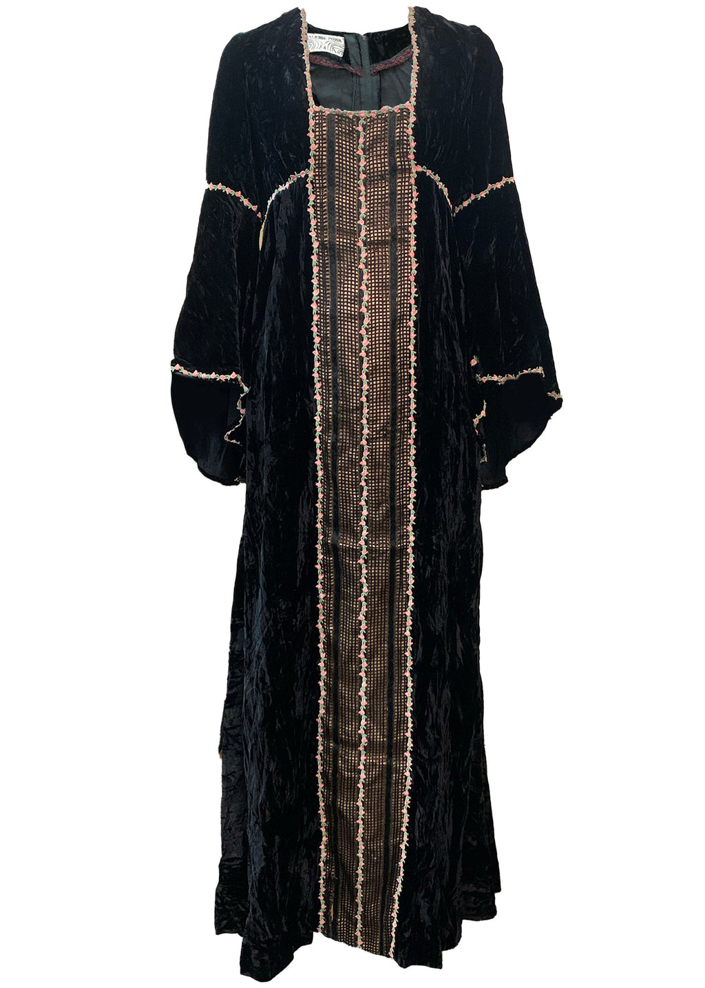  Valerie Corr 60s Black Velvet Neo Renaissance Maxi Dress FRONT 1 of 5