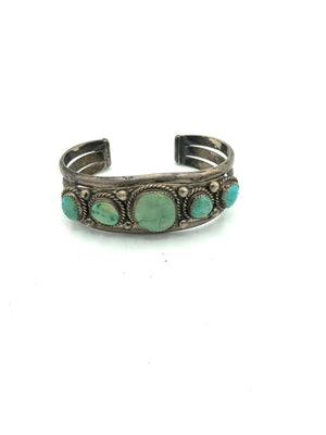 Native American Heavy Silver Cuff with Graduated Turquoise Stones 3 of 4