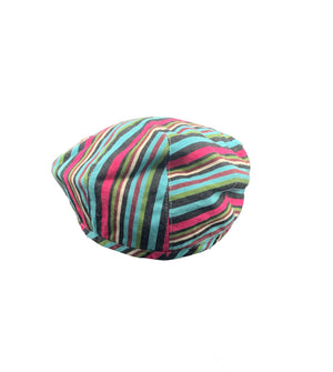 Issey Miyake Y2K Turquoise and Red Striped Newsboy Cap BACK 4 of 5