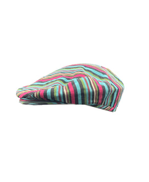 Issey Miyake Y2K Turquoise and Red Striped Newsboy Cap SIDE 3 of 5