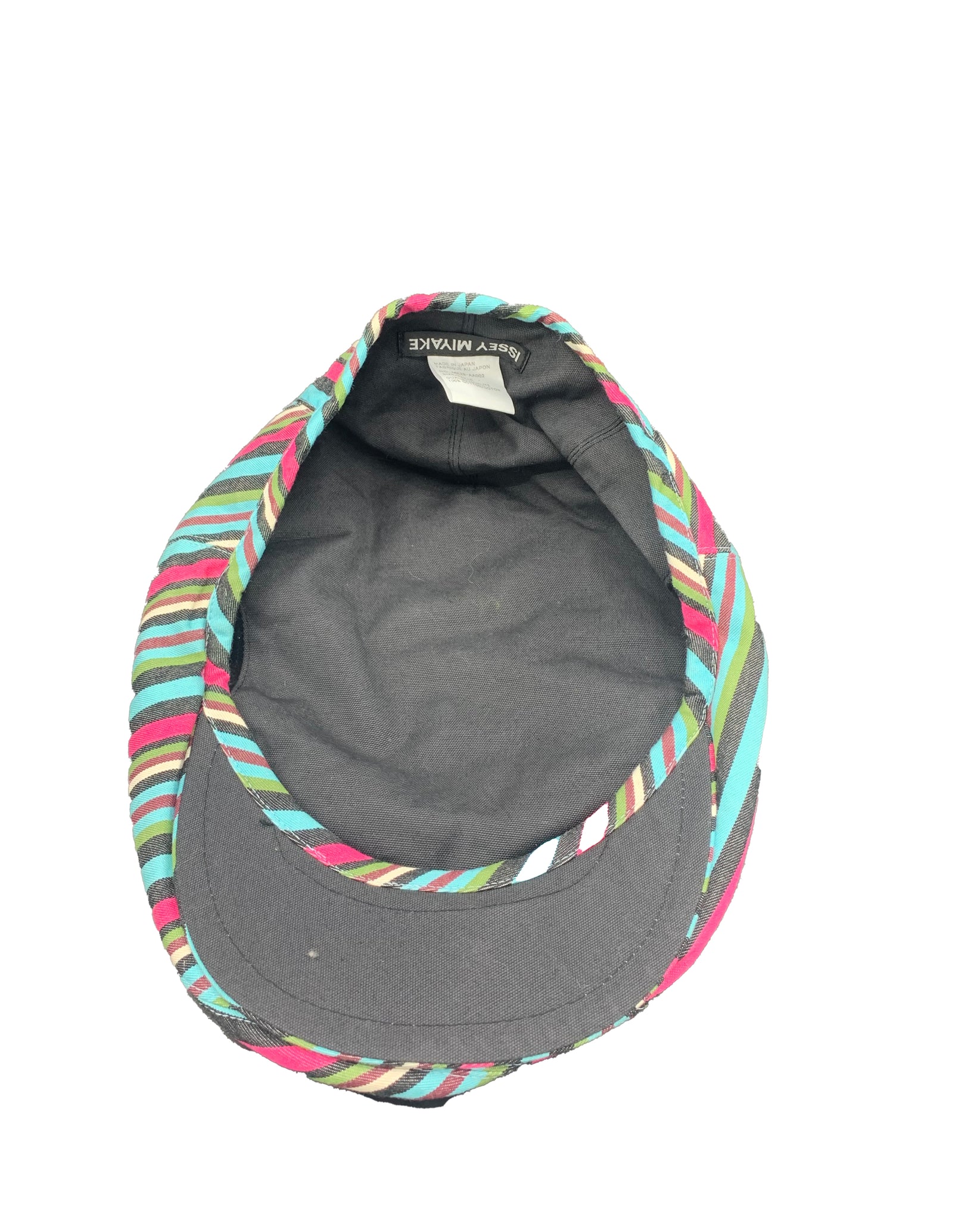 Issey Miyake Y2K Turquoise and Red Striped Newsboy Cap Interior 5 of 5