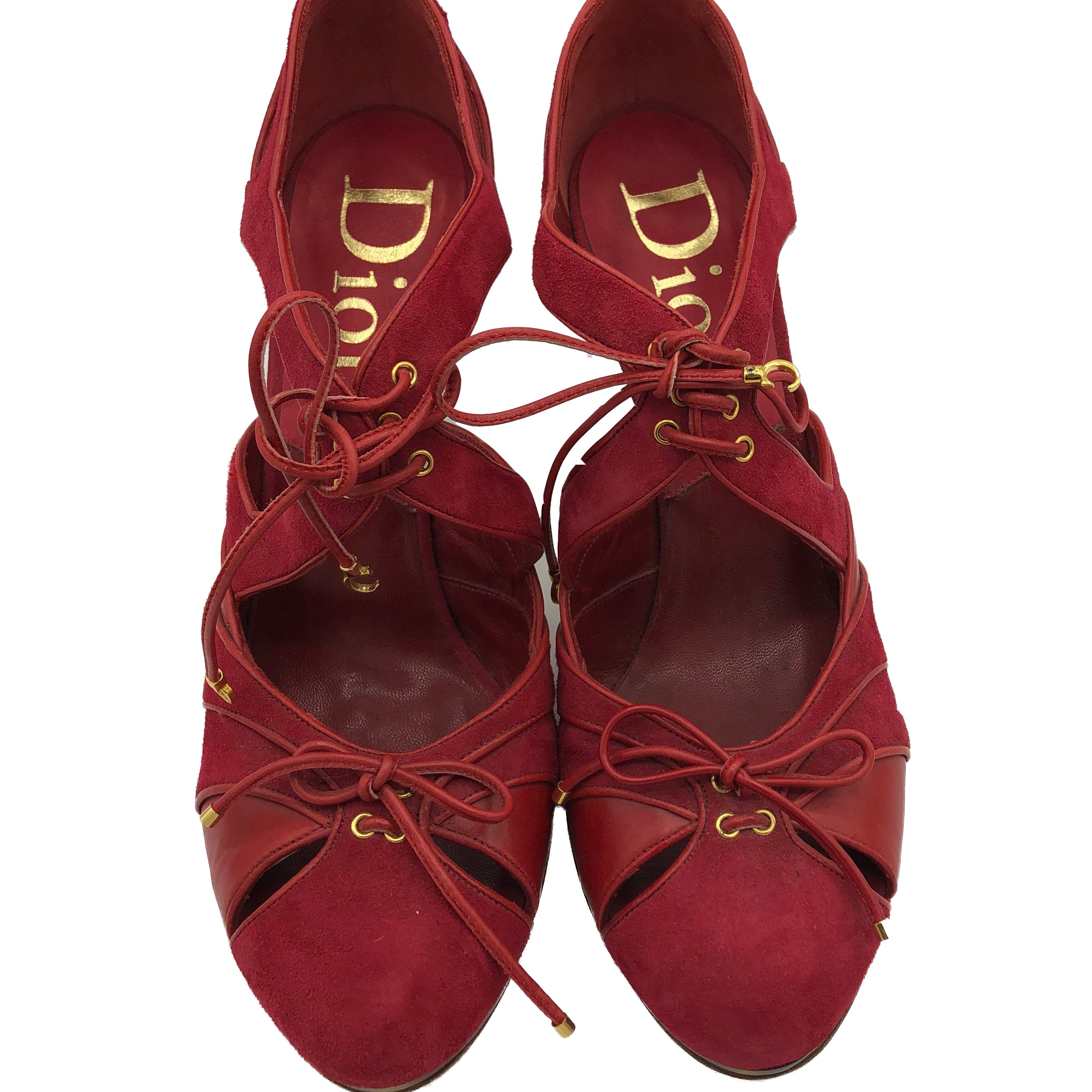 Dior Contemporary Tortoise Heeled Red Suede Shoes 1 of 6